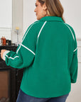 Plus Size Fleece Contrast Trim Half Zip Pocketed Sweatshirt