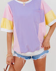 Colorblock Patchwork 3/4 Sleeve Chest Pocket T-Shirt