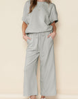 Textured Loose Fit T Shirt and Drawstring Pants Set