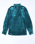 Gwynn Frilled Neck Buttoned Front Velvet Top