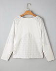 Corded Knit Patchwork Embroidered V-Neck Blouse