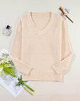 Solid Eyelet V-Neck Drop Shoulder Sweater