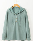 Mandy Textured Drawstring Hooded Long Sleeve Top