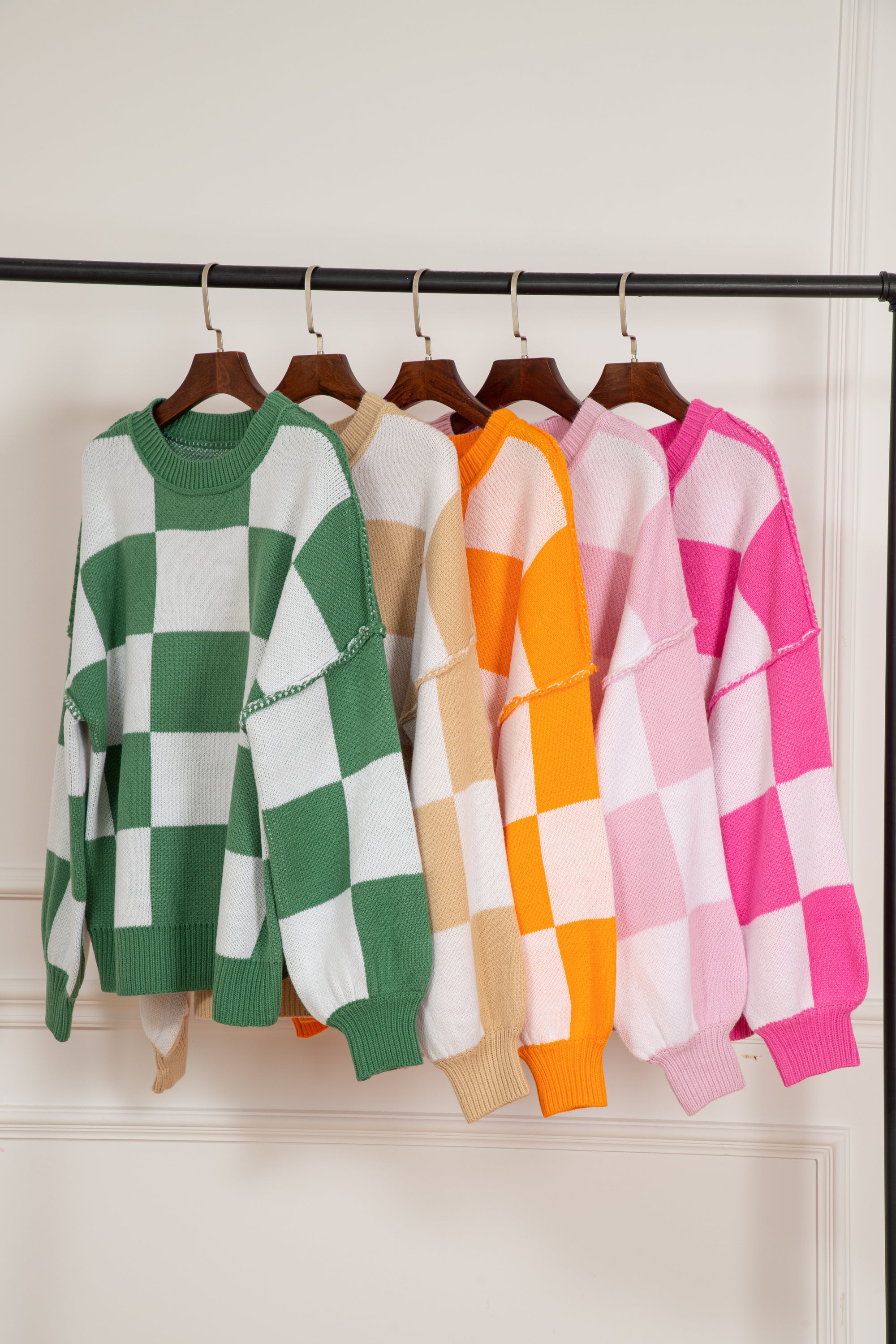Checker Bishop Sleeve Sweater