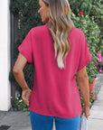 Lilla Notched Neck Batwing Sleeve Lightweight Blouse