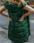 Black Hooded Long Quilted Vest PLUS Coat