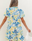 Payton Floral Striped Trim Puff Short Sleeve Dress