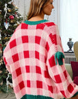Plaid Bow Open Front Sweater Knit Cardigan