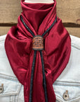 35X35" Solid Burgundy Wild Rag / Scarf - Leather Slide and Bolo Tie