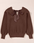 Bow Back  Lantern Sleeve V-Neck Sweater