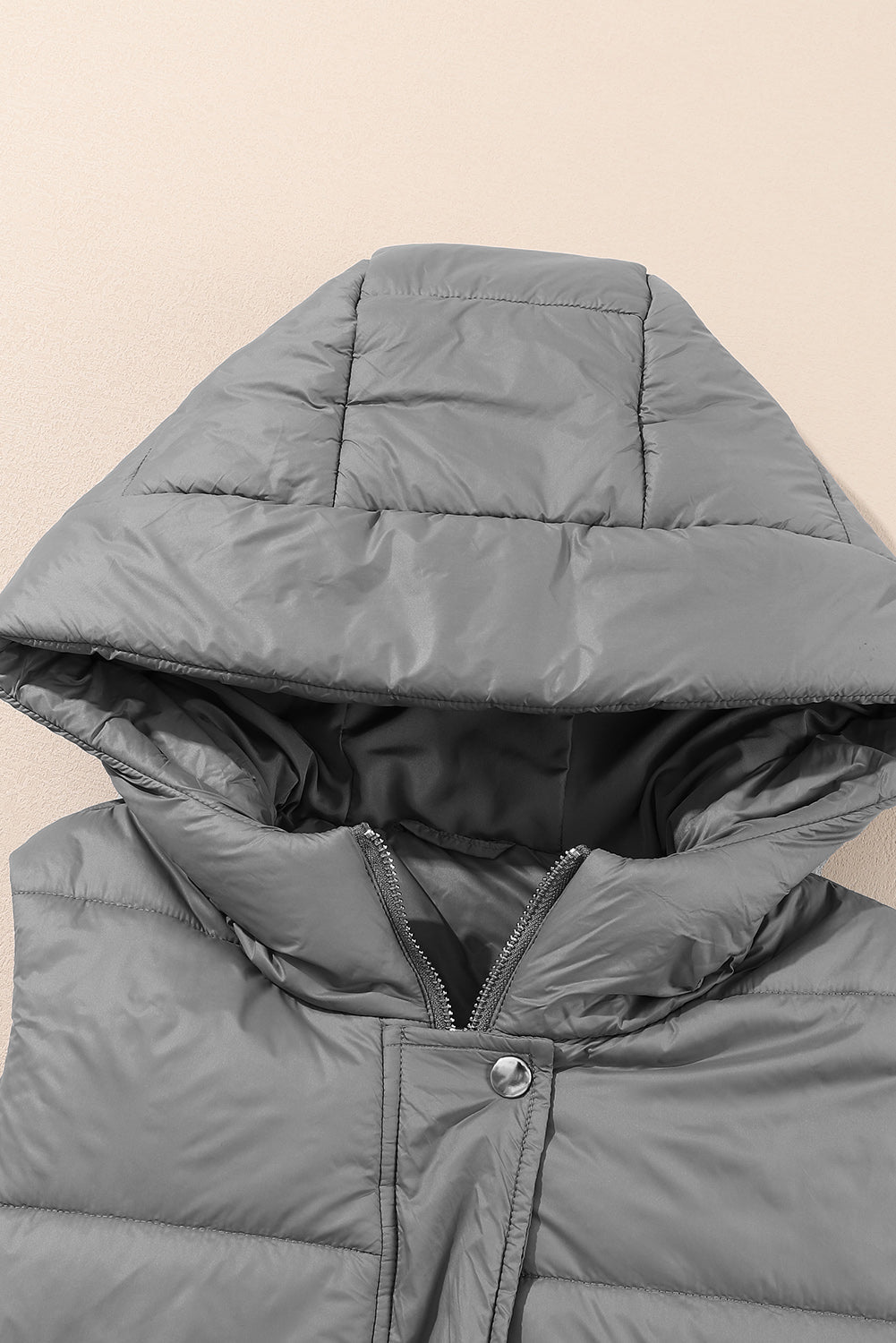 Solid Quilted Long Hooded Vest Coat