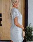 Stripe Ruffle Sleeve Crewneck T-Shirt Mini Dress