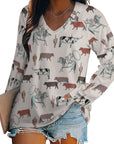 Baha Ranch Western Cow Cattle Long Sleeve Top