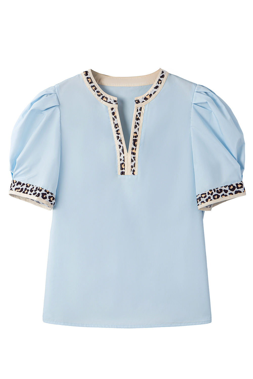 Leopard Contrast Puff Sleeve Blouse