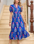 Floral Ruffle Hem Pop of Color Neckline Dress