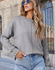 Solid Front Center Seam Drop Shoulder Sweater