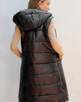Solid Quilted Long Hooded Vest Coat