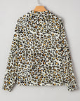 Leopard Contrast Stripe V-Neck Long Sleeve Blouse
