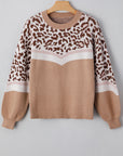 Leopard Colorblock Puff Sleeve Sweater