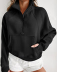 Solid Fleece-Lined Half-Zip Up Collar Sweatshirt