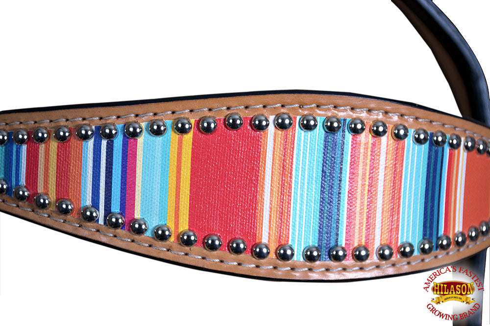 Hilason Western Horse Breast Collar Headstall American Leather Tan Serape Print