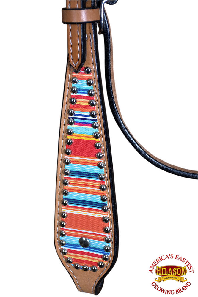 Hilason Western Horse Breast Collar Headstall American Leather Tan Serape Print