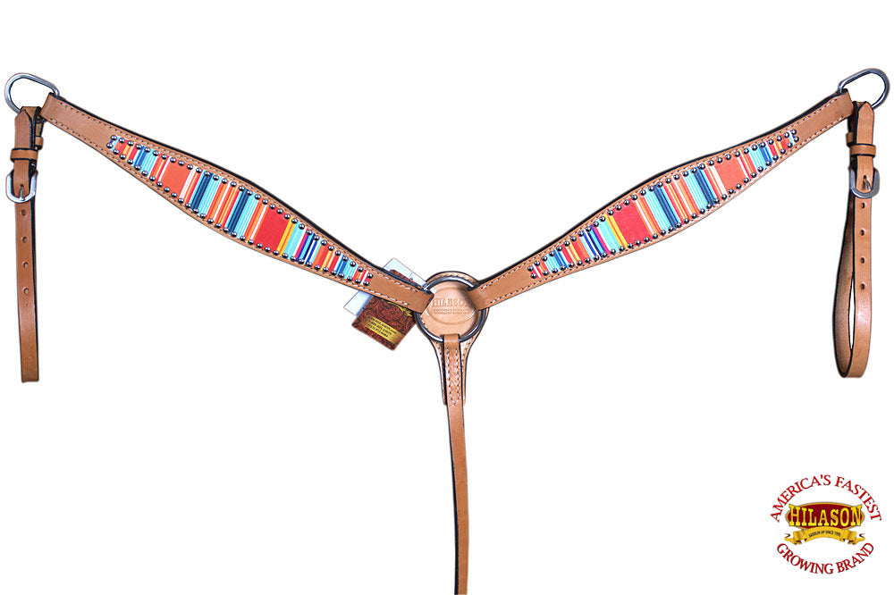 Hilason Western Horse Breast Collar Headstall American Leather Tan Serape Print