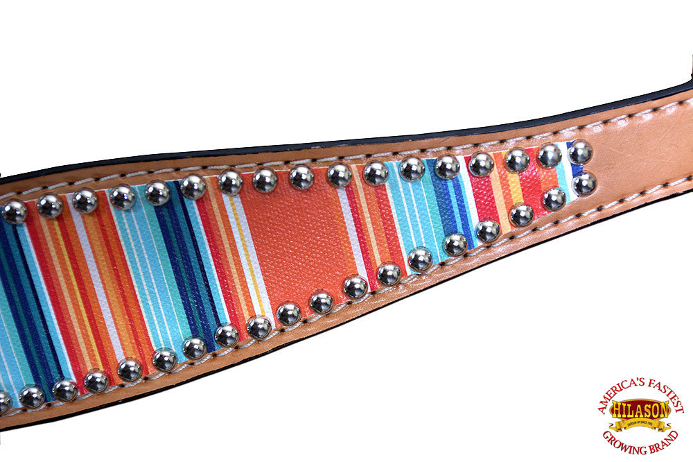 Hilason Western Horse Breast Collar Headstall American Leather Tan Serape Print