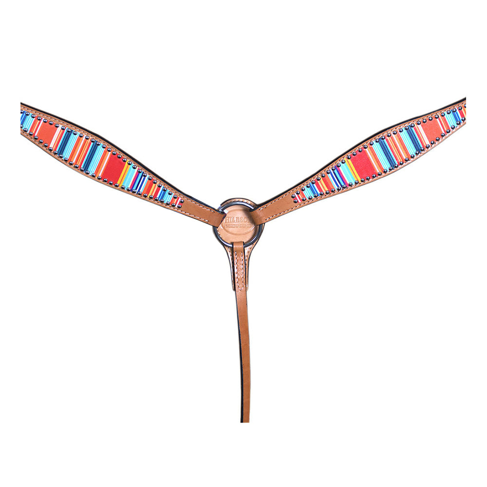 Hilason Western Horse Breast Collar Headstall American Leather Tan Serape Print