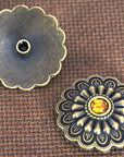 1 Pcs Hilason Antique Brass Berry Concho Topaz Stone Saddle Horse 1.25"