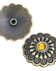 1 Pcs Hilason Antique Brass Berry Concho Topaz Stone Saddle Horse 1.25"