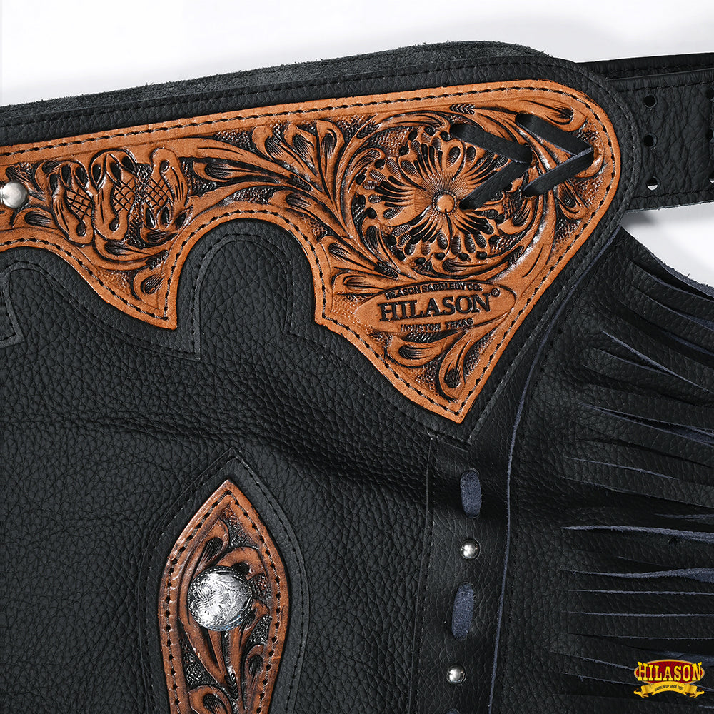 Hilason Horse Bull Riding Chinks Adult Pro Rodeo Bronc Leather Black