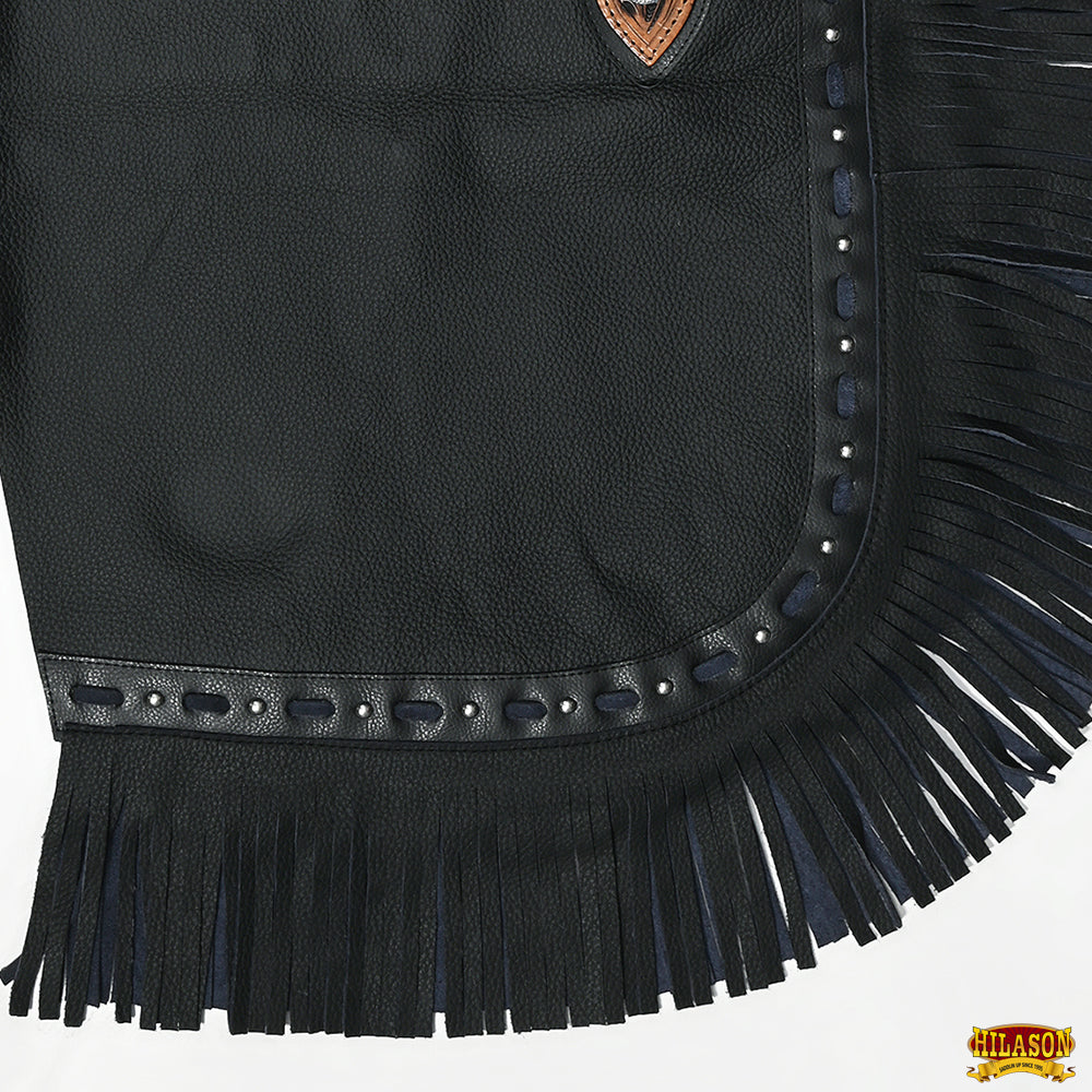 Hilason Horse Bull Riding Chinks Adult Pro Rodeo Bronc Leather Black