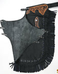 Hilason Western Horse Bull Riding Chinks Chaps Adult Pro Rodeo Bronc Leather Black