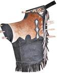 Hilason Western Adult Pro Rodeo Bronc Bull-Riding Leather Chinks Chaps Black