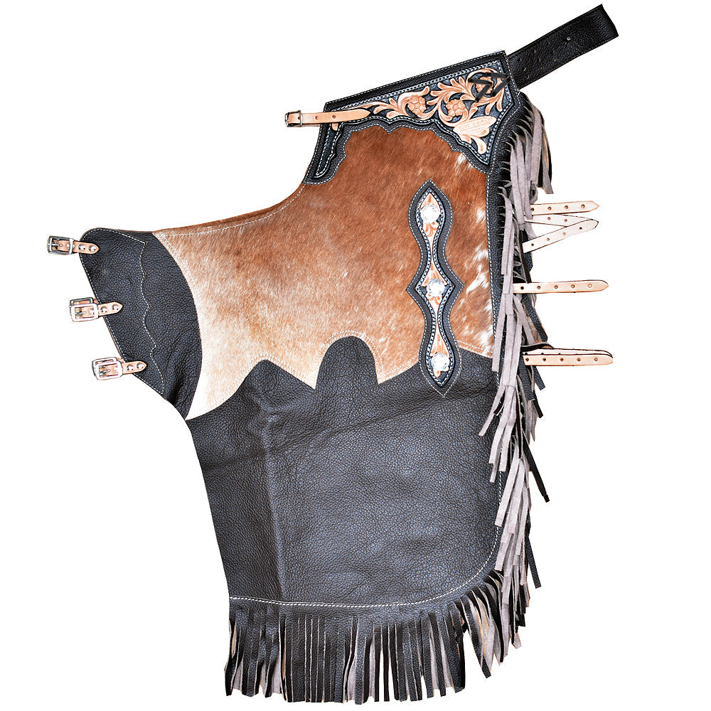 Hilason Adult Pro Rodeo Bronc Bull-Riding Leather Chinks Black