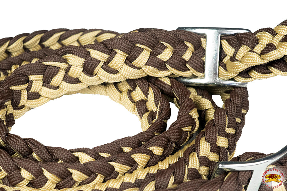 1&quot; X 8Ft Hilason Braided Poly Barrel Reins Horse Racing Flat Grip Knots