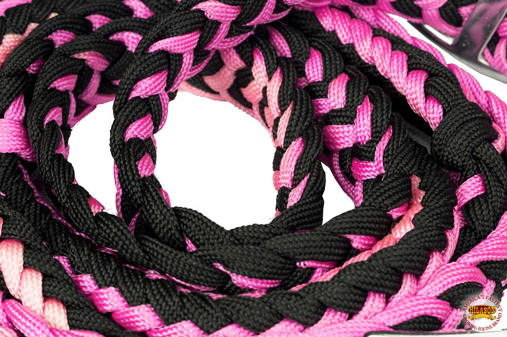 1&quot; X 8Ft Hilason Braided Poly Barrel Reins Horse Racing Flat Grip Knots