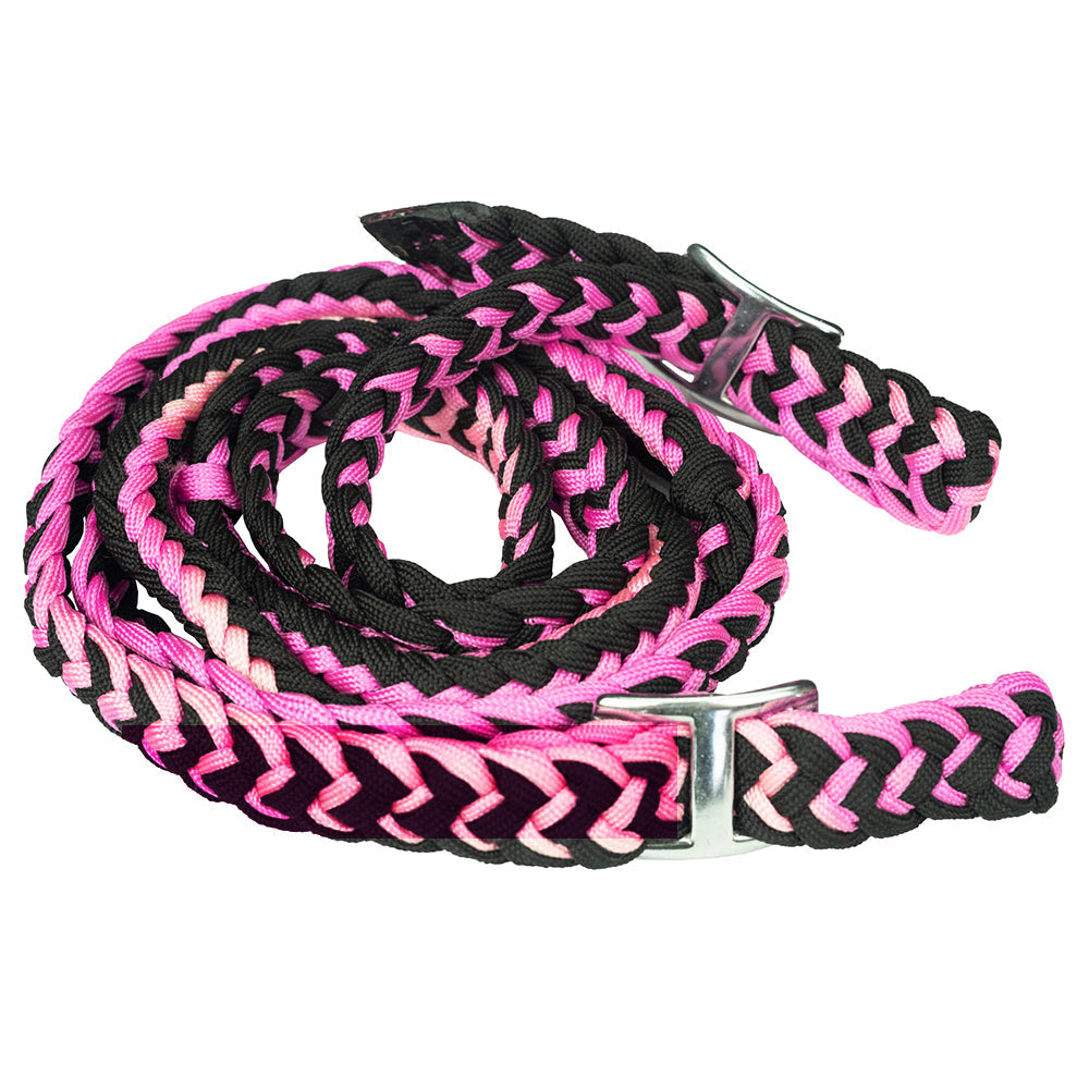 1&quot; X 8Ft Hilason Braided Poly Barrel Reins Horse Racing Flat Grip Knots