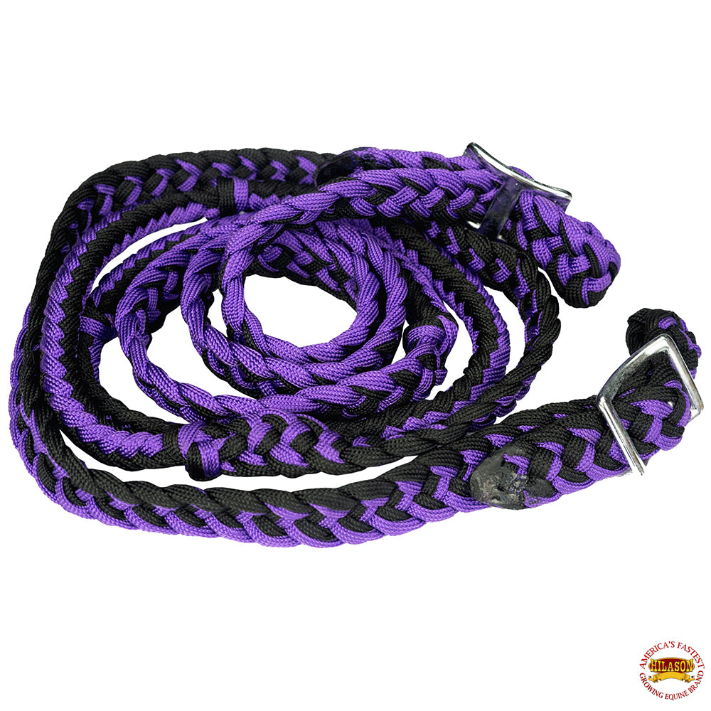 1&quot; X 8Ft Hilason Braided Poly Barrel Reins Horse Racing Flat Grip Knots