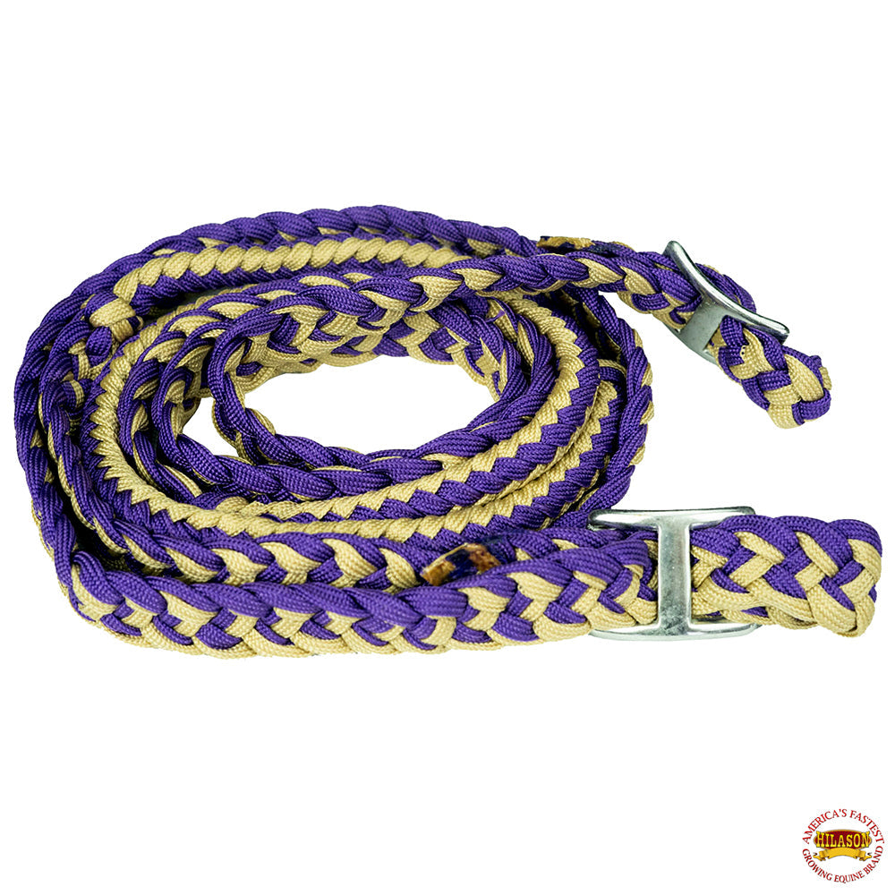 1&quot; X 8Ft Hilason Braided Poly Barrel Reins Horse Racing Flat Grip Knots