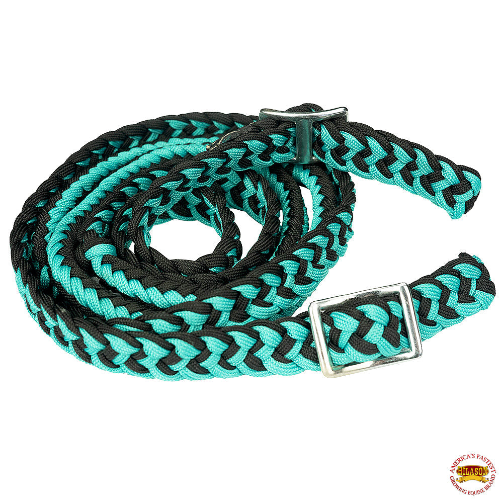 1&quot; X 8Ft Hilason Braided Poly Barrel Reins Horse Racing Flat Grip Knots