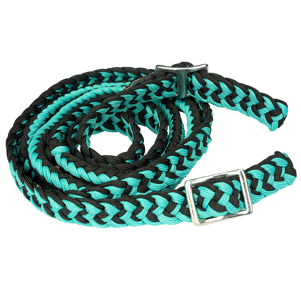 1&quot; X 8Ft Hilason Braided Poly Barrel Reins Horse Racing Flat Grip Knots