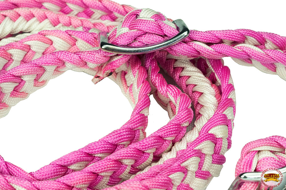 1&quot; X 8Ft Hilason Braided Poly Barrel Reins Horse Racing Flat Grip Knots