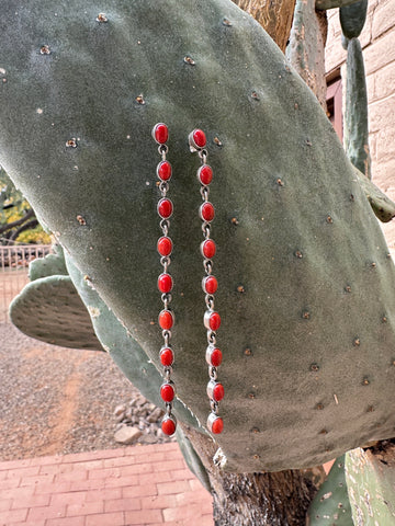 Cassidy Collection Handmade  Natural Coral and Sterling Silver Dangles 9 stone