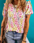 Floral Ruffle Puff Sleeve Blouse