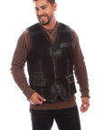 Leather W/denim Vest - 1058