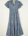 Helena Shirred Short Puff Sleeve Maxi Dress