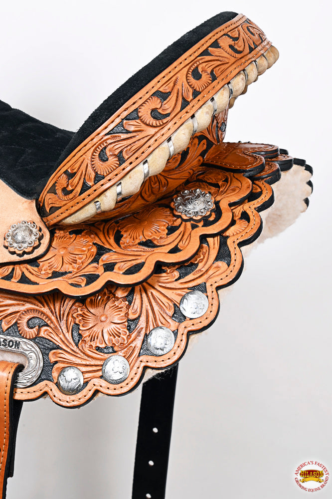 17 In HILASON Western Horse Saddle American Leather Flex Tree Trail &amp; Pleasure Rough Out