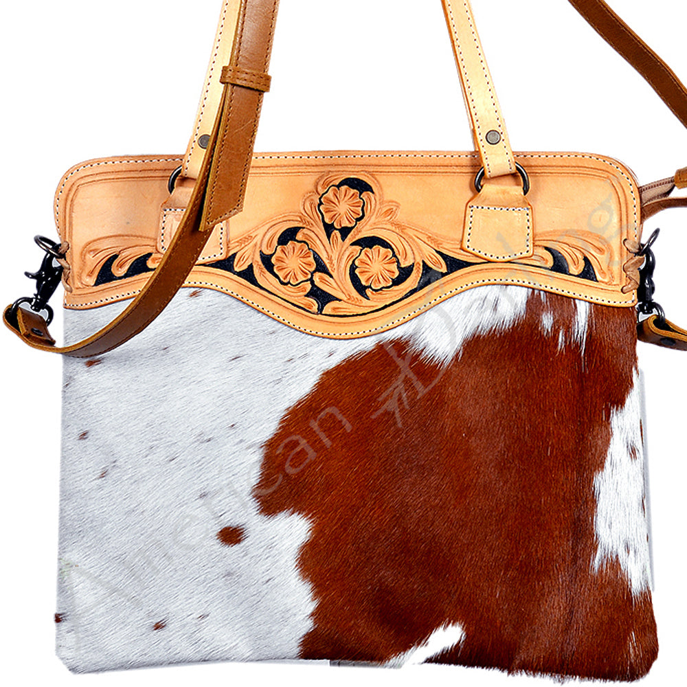 American Darling Cross Body Hand Tooled Hair On Genuine Leather Women Bag Western Handbag Purse
